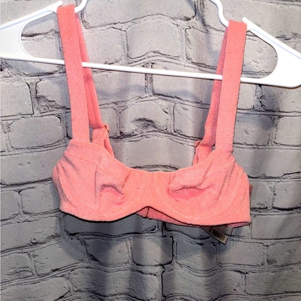 Victoria’s Secret Swim Bikini Top 34A Pink Terry Cloth Underwire Adj Straps NWT